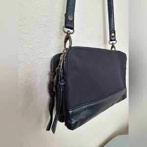 PISTIL Hands Off Mini Crossbody Black Bag Purse Pebbled Faux Leather And Canvas